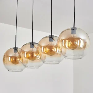 hofstein Suspension - Verre 30 cm Koyoto Ambre, Clair, 4 lumières* Lampes En Verre