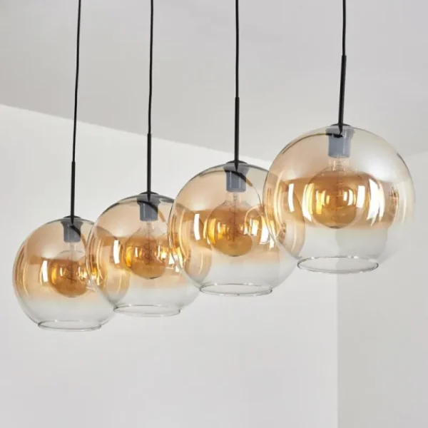 hofstein Suspension - Verre 30 cm Koyoto Ambre, Clair, 4 lumières* Lampes En Verre