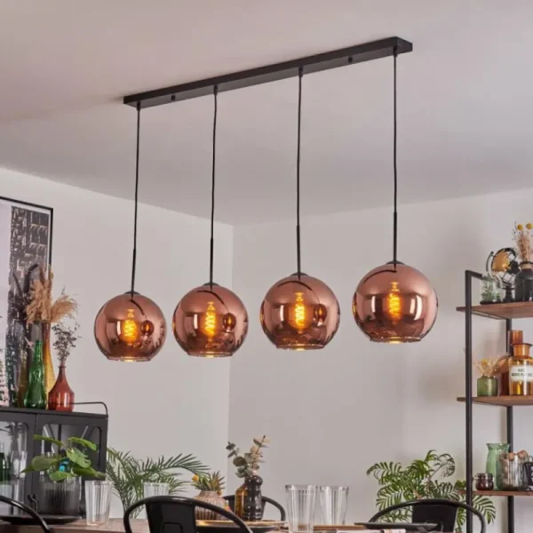 hofstein Suspension - Verre 25 cm Koyoto Cuivré, 4 lumières* Lampes En Verre