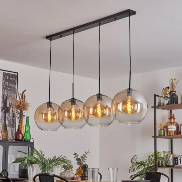 hofstein Suspension - Verre 30 cm Koyoto Ambre, Clair, 4 lumières* Lampes En Verre