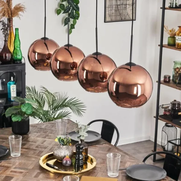 hofstein Suspension - Verre 25 cm Koyoto Cuivré, 4 lumières* Lampes En Verre