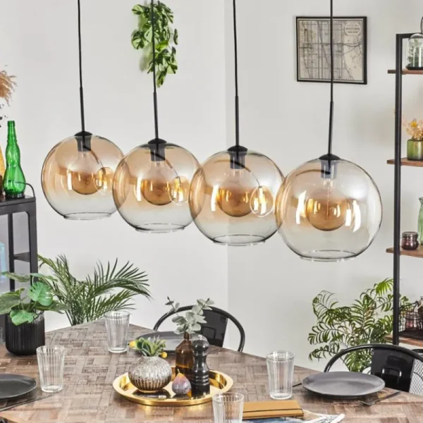 hofstein Suspension - Verre 30 cm Koyoto Ambre, Clair, 4 lumières* Lampes En Verre