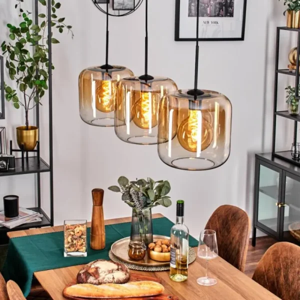 hofstein Suspension - Verre 25 cm Lauden Ambre, Clair, 3 lumières* Lampes En Verre