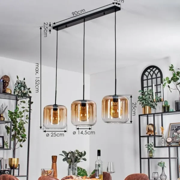 hofstein Suspension - Verre 25 cm Lauden Ambre, Clair, 3 lumières* Lampes En Verre