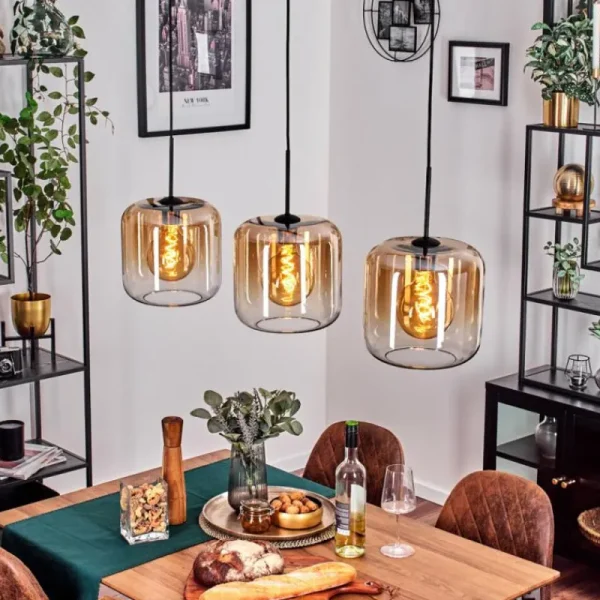 hofstein Suspension - Verre 25 cm Lauden Ambre, Clair, 3 lumières* Lampes En Verre