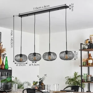 hofstein Suspension - Verre 25 cm Oravi Noir, 4 lumières* Lampes Modernes