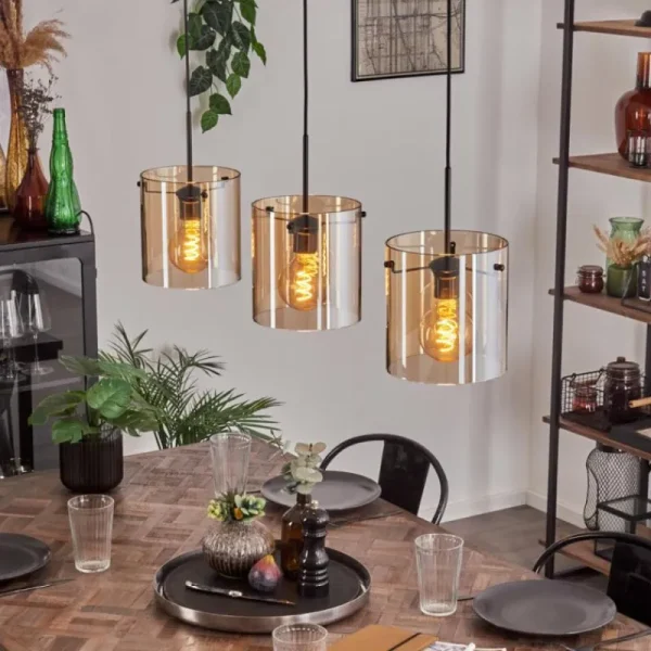 hofstein Suspension - Verre 20 cm Parane Ambre, 3 lumières* Lampes En Verre