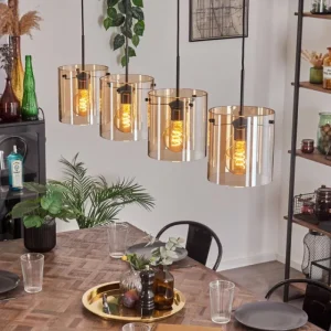 hofstein Suspension - Verre 20 cm Parane Ambre, 4 lumières* Lampes En Verre