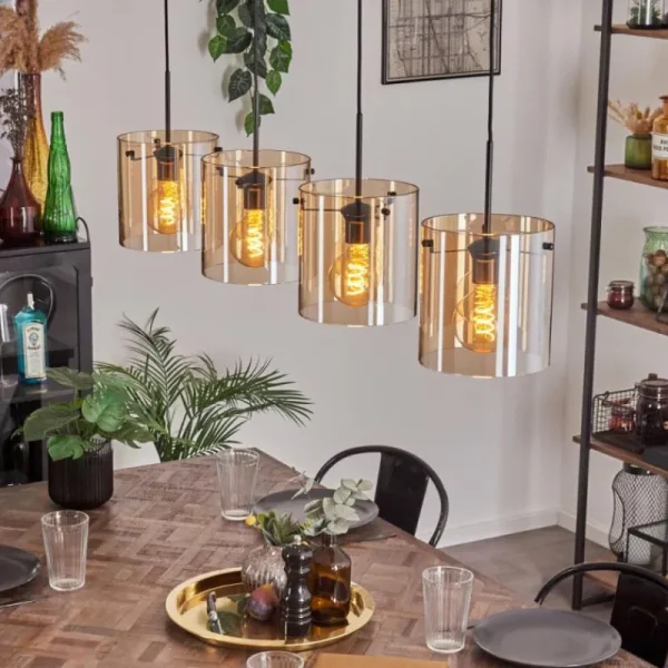 hofstein Suspension - Verre 20 cm Parane Ambre, 4 lumières* Lampes En Verre
