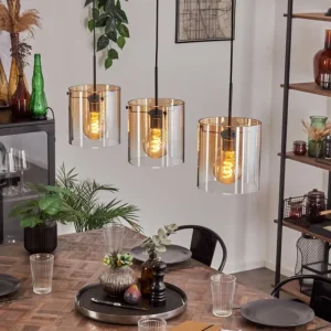 hofstein Suspension - Verre 20 cm Parane Ambre, Clair, 3 lumières* Lampes En Verre
