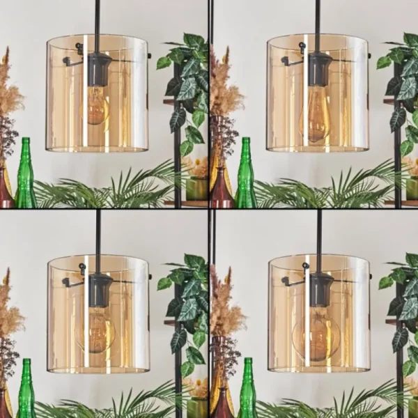 hofstein Suspension - Verre 20 cm Parane Ambre, 3 lumières* Lampes En Verre