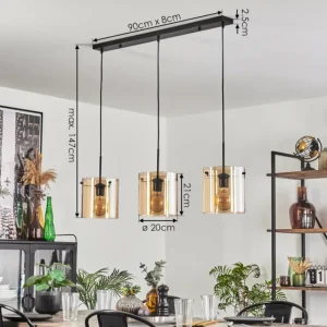 hofstein Suspension - Verre 20 cm Parane Ambre, 3 lumières* Lampes En Verre