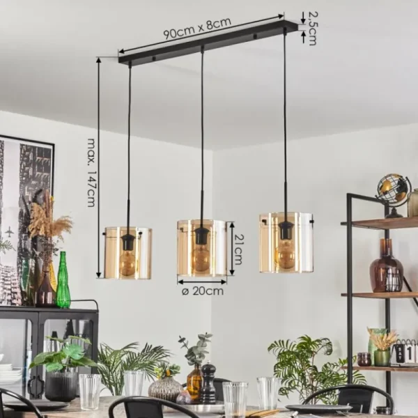 hofstein Suspension - Verre 20 cm Parane Ambre, 3 lumières* Lampes En Verre