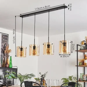 hofstein Suspension - Verre 20 cm Parane Ambre, 4 lumières* Lampes En Verre