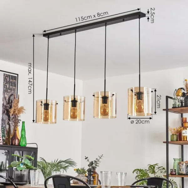 hofstein Suspension - Verre 20 cm Parane Ambre, 4 lumières* Lampes En Verre