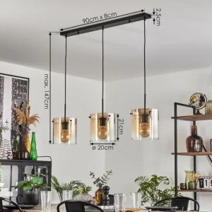 hofstein Suspension - Verre 20 cm Parane Ambre, Clair, 3 lumières* Lampes En Verre