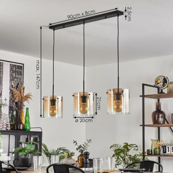 hofstein Suspension - Verre 20 cm Parane Ambre, Clair, 3 lumières* Lampes En Verre