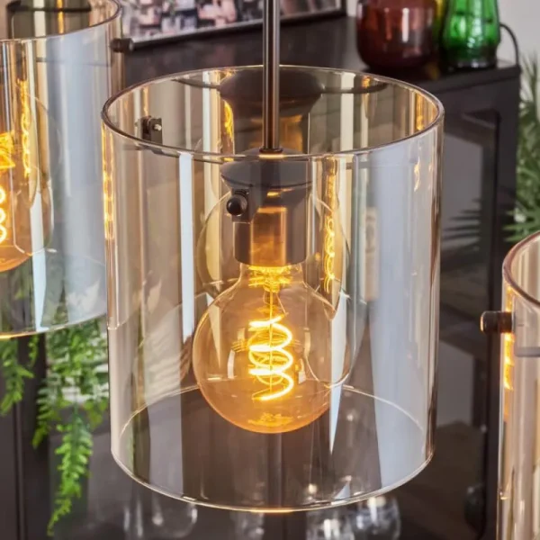 hofstein Suspension - Verre 20 cm Parane Ambre, 4 lumières* Lampes En Verre