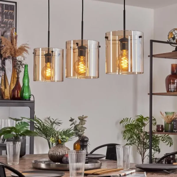hofstein Suspension - Verre 20 cm Parane Ambre, 3 lumières* Lampes En Verre