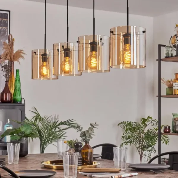 hofstein Suspension - Verre 20 cm Parane Ambre, 4 lumières* Lampes En Verre
