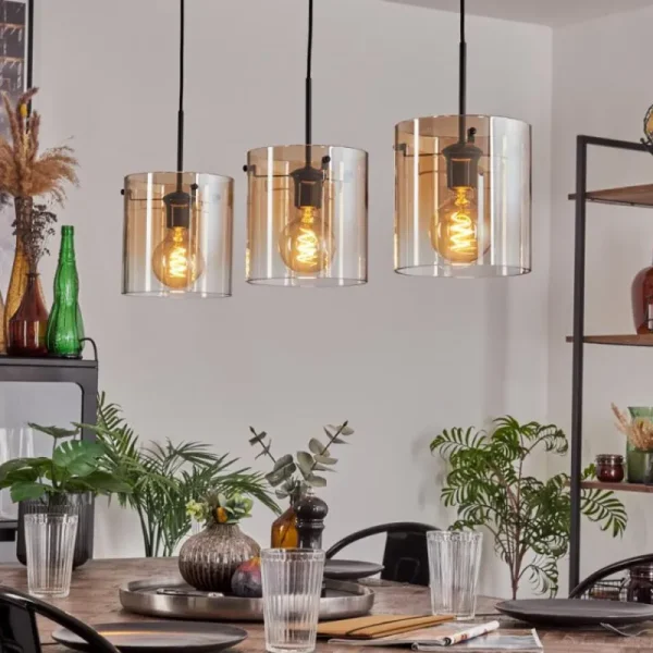 hofstein Suspension - Verre 20 cm Parane Ambre, Clair, 3 lumières* Lampes En Verre