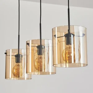 hofstein Suspension - Verre 20 cm Parane Ambre, 3 lumières* Lampes En Verre
