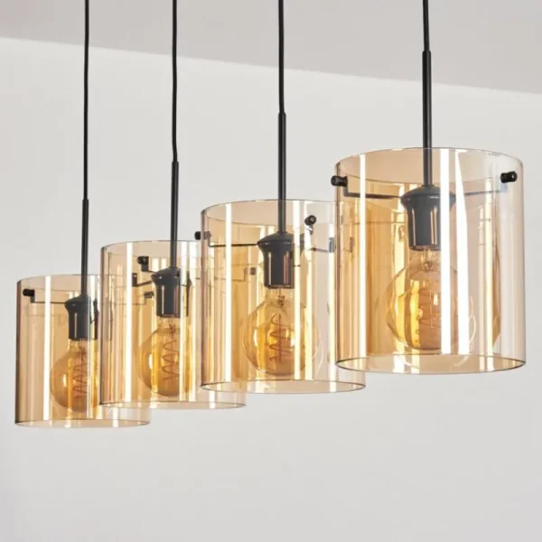 hofstein Suspension - Verre 20 cm Parane Ambre, 4 lumières* Lampes En Verre