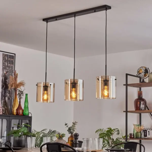 hofstein Suspension - Verre 20 cm Parane Ambre, 3 lumières* Lampes En Verre
