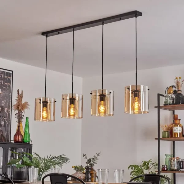 hofstein Suspension - Verre 20 cm Parane Ambre, 4 lumières* Lampes En Verre