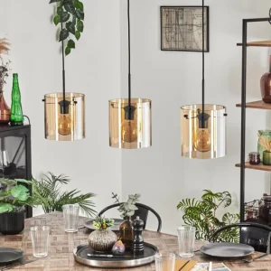 hofstein Suspension - Verre 20 cm Parane Ambre, 3 lumières* Lampes En Verre