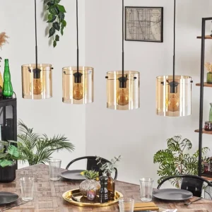 hofstein Suspension - Verre 20 cm Parane Ambre, 4 lumières* Lampes En Verre