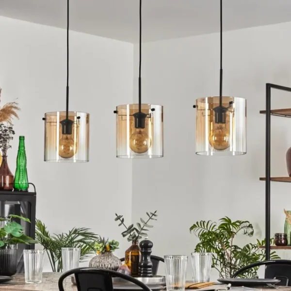 hofstein Suspension - Verre 20 cm Parane Ambre, Clair, 3 lumières* Lampes En Verre
