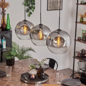 hofstein Suspension - Verre 30 cm Ripoll Clair, Fumé, 3 lumières* Lampes Modernes