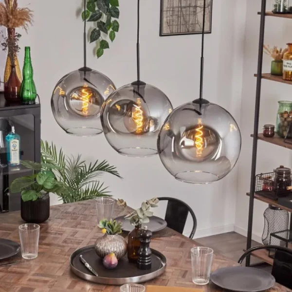 hofstein Suspension - Verre 30 cm Ripoll Clair, Fumé, 3 lumières* Lampes Modernes