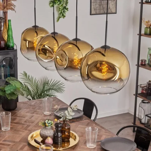 hofstein Suspension - Verre 30 cm Ripoll Or, Clair, 4 lumières* Lampes En Verre