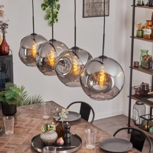 hofstein Suspension - Verre 30 cm Ripoll Fumé, 4 lumières* Lampes Modernes