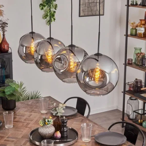 hofstein Suspension - Verre 30 cm Ripoll Fumé, 4 lumières* Lampes Modernes