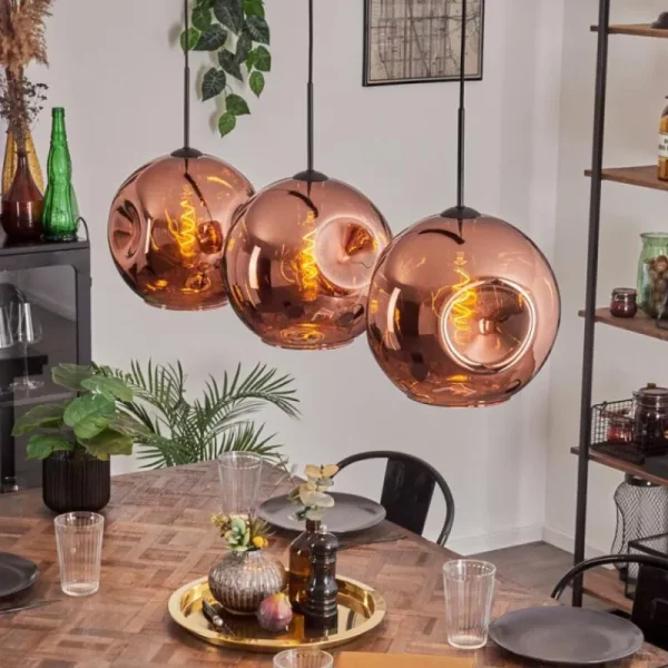 hofstein Suspension - Verre 30 cm Ripoll Cuivré, 3 lumières* Lampes En Verre