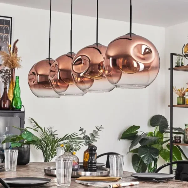 hofstein Suspension - Verre 30 cm Ripoll Clair, Cuivré, 4 lumières* Lampes En Verre