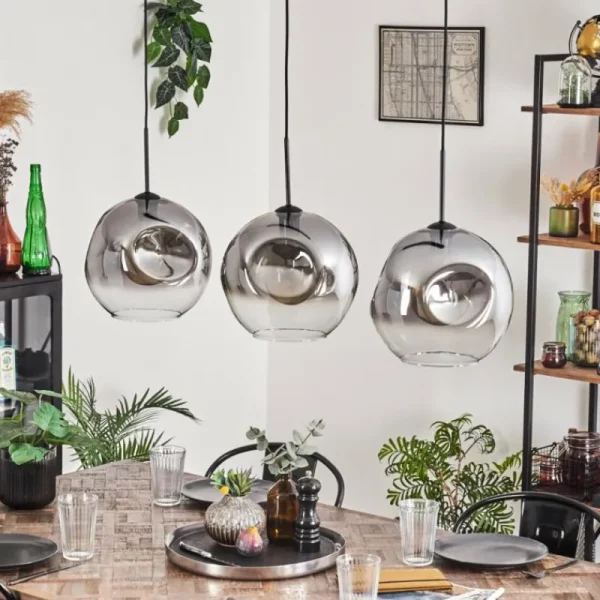 hofstein Suspension - Verre 30 cm Ripoll Clair, Fumé, 3 lumières* Lampes Modernes