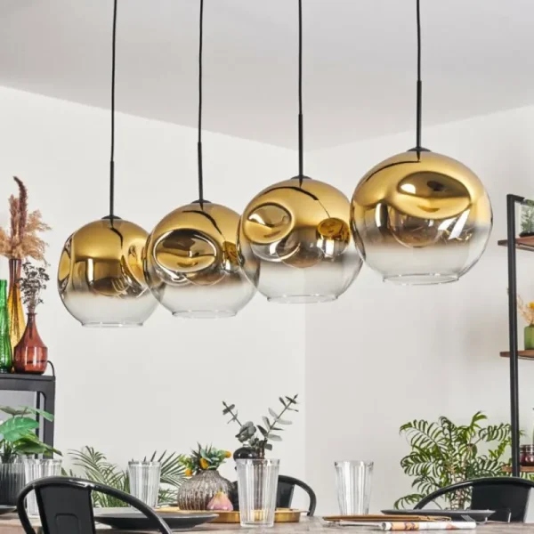 hofstein Suspension - Verre 30 cm Ripoll Or, Clair, 4 lumières* Lampes En Verre