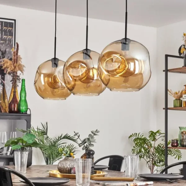 hofstein Suspension - Verre 30 cm Ripoll Noir, 3 lumières* Lampes En Verre