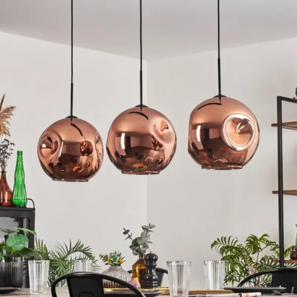 hofstein Suspension - Verre 30 cm Ripoll Cuivré, 3 lumières* Lampes En Verre