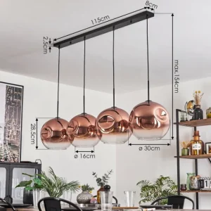 hofstein Suspension - Verre 30 cm Ripoll Clair, Cuivré, 4 lumières* Lampes En Verre