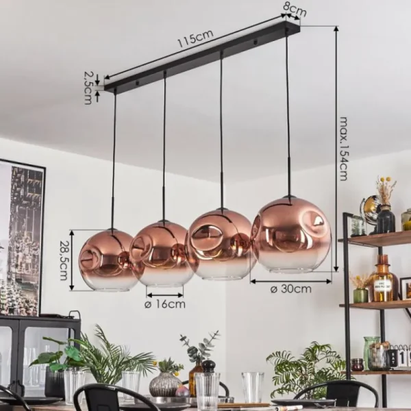 hofstein Suspension - Verre 30 cm Ripoll Clair, Cuivré, 4 lumières* Lampes En Verre