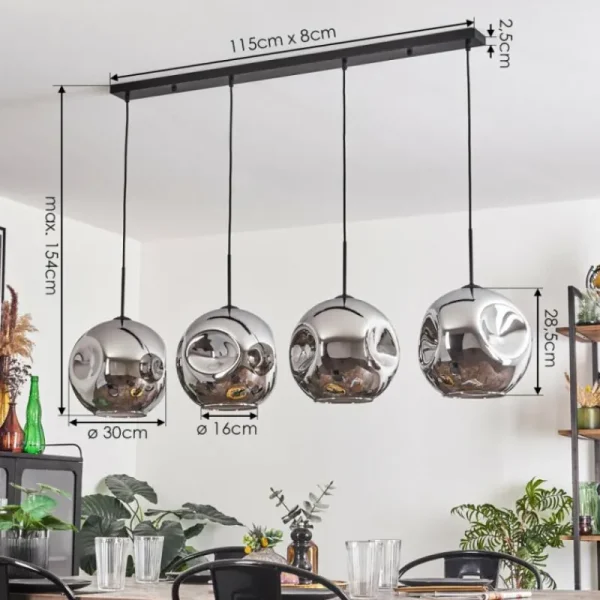 hofstein Suspension - Verre 30 cm Ripoll Chrome, 4 lumières* Lampes En Verre