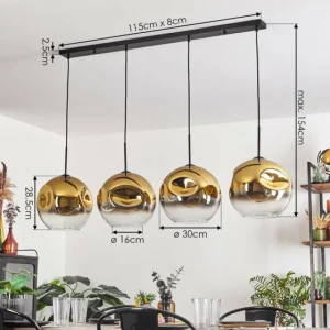 hofstein Suspension - Verre 30 cm Ripoll Or, Clair, 4 lumières* Lampes En Verre