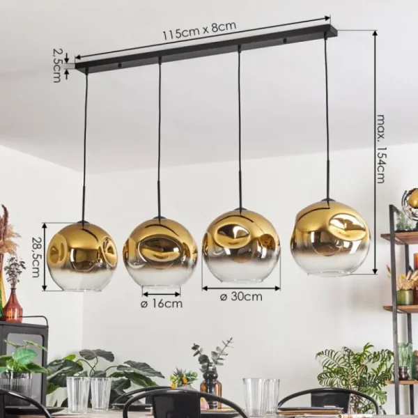 hofstein Suspension - Verre 30 cm Ripoll Or, Clair, 4 lumières* Lampes En Verre