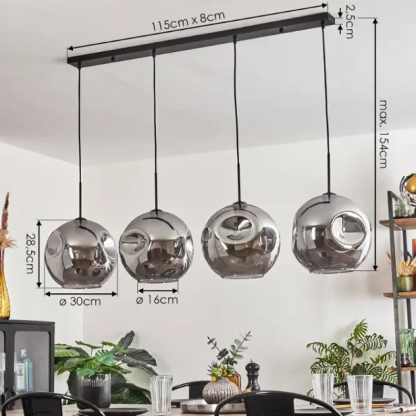hofstein Suspension - Verre 30 cm Ripoll Fumé, 4 lumières* Lampes Modernes