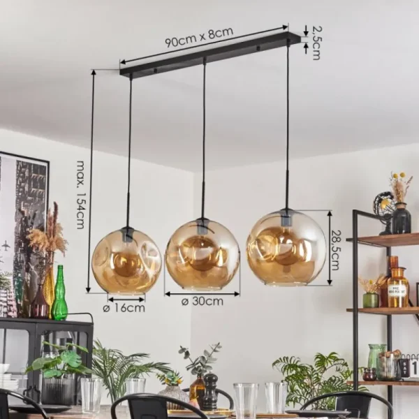 hofstein Suspension - Verre 30 cm Ripoll Noir, 3 lumières* Lampes En Verre